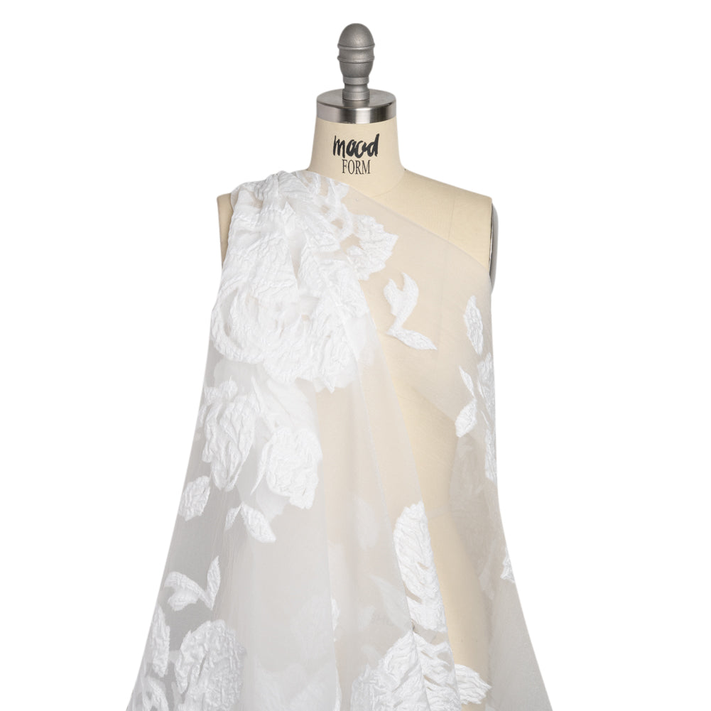 Metallic White Floral Luxury Burnout Brocade Panel - Drape
