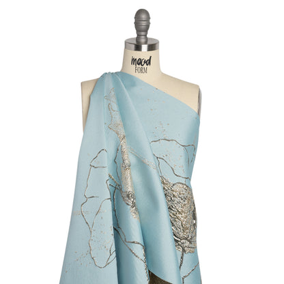 Metallic Silver, Gray and Sky Blue Fanciful Floral Luxury Brocade