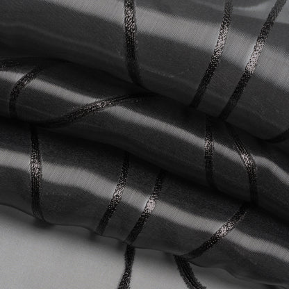 Metallic Black Flower Lines Luxury Burnout Brocade