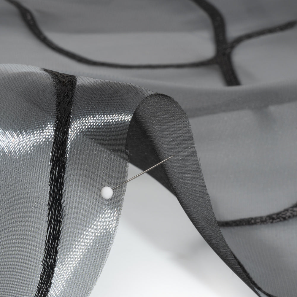 Metallic Black Flower Lines Luxury Burnout Brocade - Detail