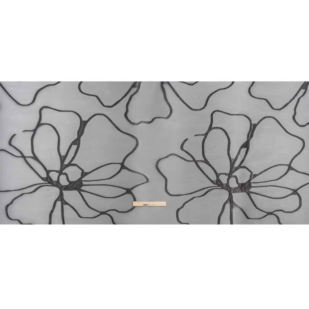 Metallic Black Flower Lines Luxury Burnout Brocade - Full