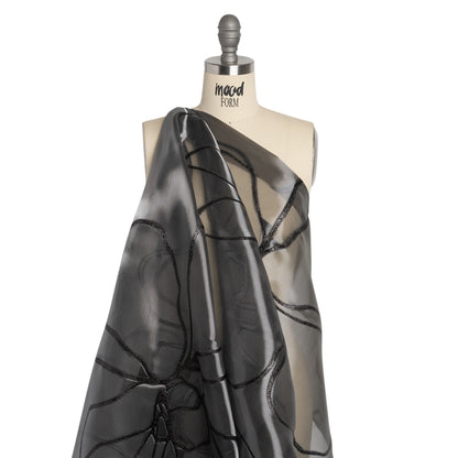 Metallic Black Flower Lines Luxury Burnout Brocade