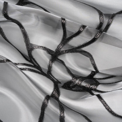 Metallic Black Flower Lines Luxury Burnout Brocade