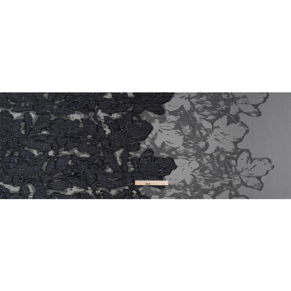 Metallic Gunmetal and Black Floral Silhouettes Border Luxury Burnout Brocade - Full