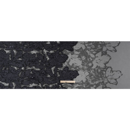 Metallic Gunmetal and Black Floral Silhouettes Border Luxury Burnout Brocade