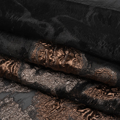 Metallic Copper and Silver Floral Silhouettes Border Luxury Burnout Brocade