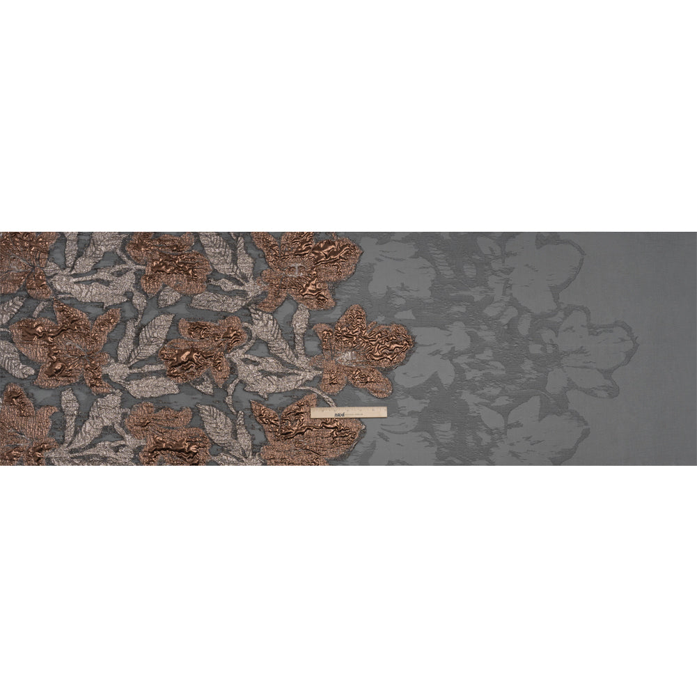 Metallic Copper and Silver Floral Silhouettes Border Luxury Burnout Brocade - Full