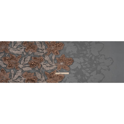 Metallic Copper and Silver Floral Silhouettes Border Luxury Burnout Brocade