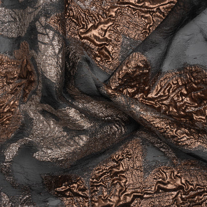 Metallic Copper and Silver Floral Silhouettes Border Luxury Burnout Brocade