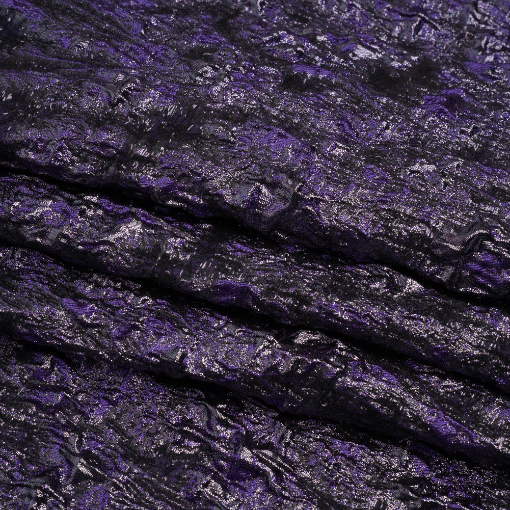 Metallic Purple and Black Abstract Luxury Brocade - Folded