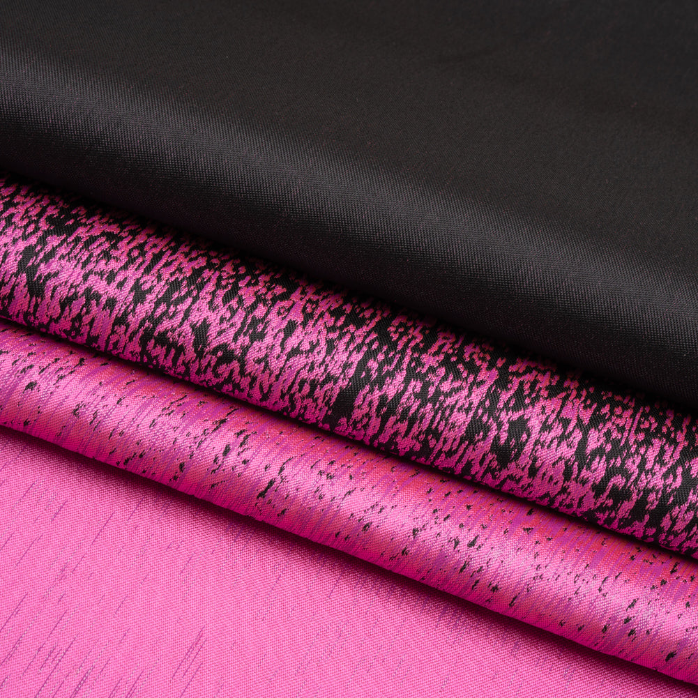 Magenta and Metallic Black Striated Luxury Brocade - Folded