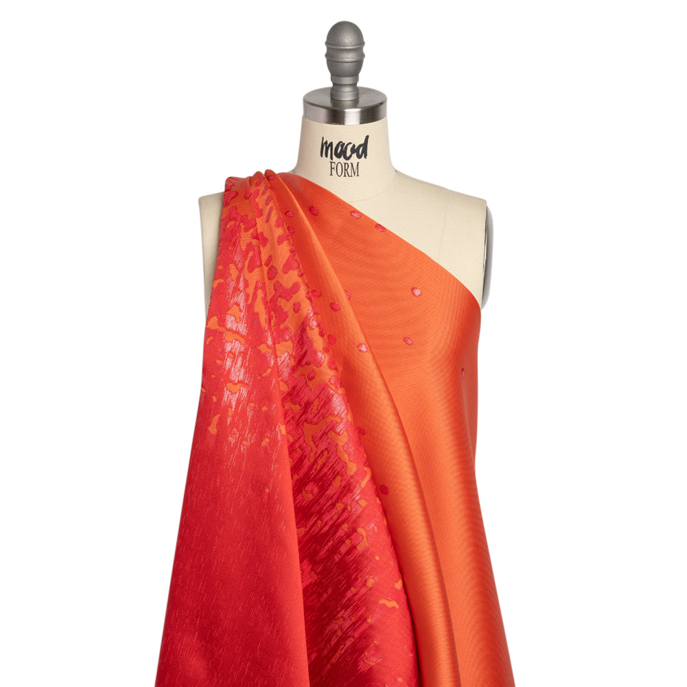 Metallic Red and Orange Spotted Gradient Luxury Brocade - Drape
