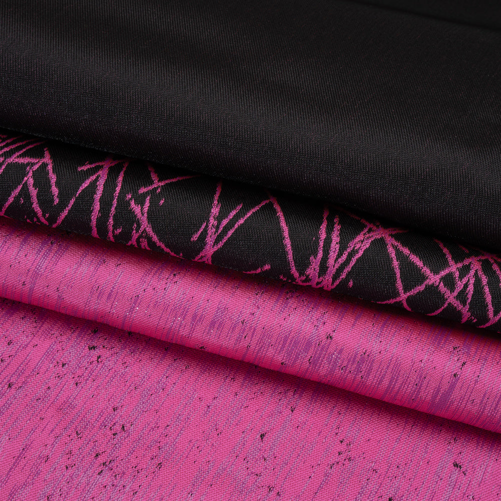Metallic Magenta and Black Crosshatched Gradient Luxury Brocade - Folded