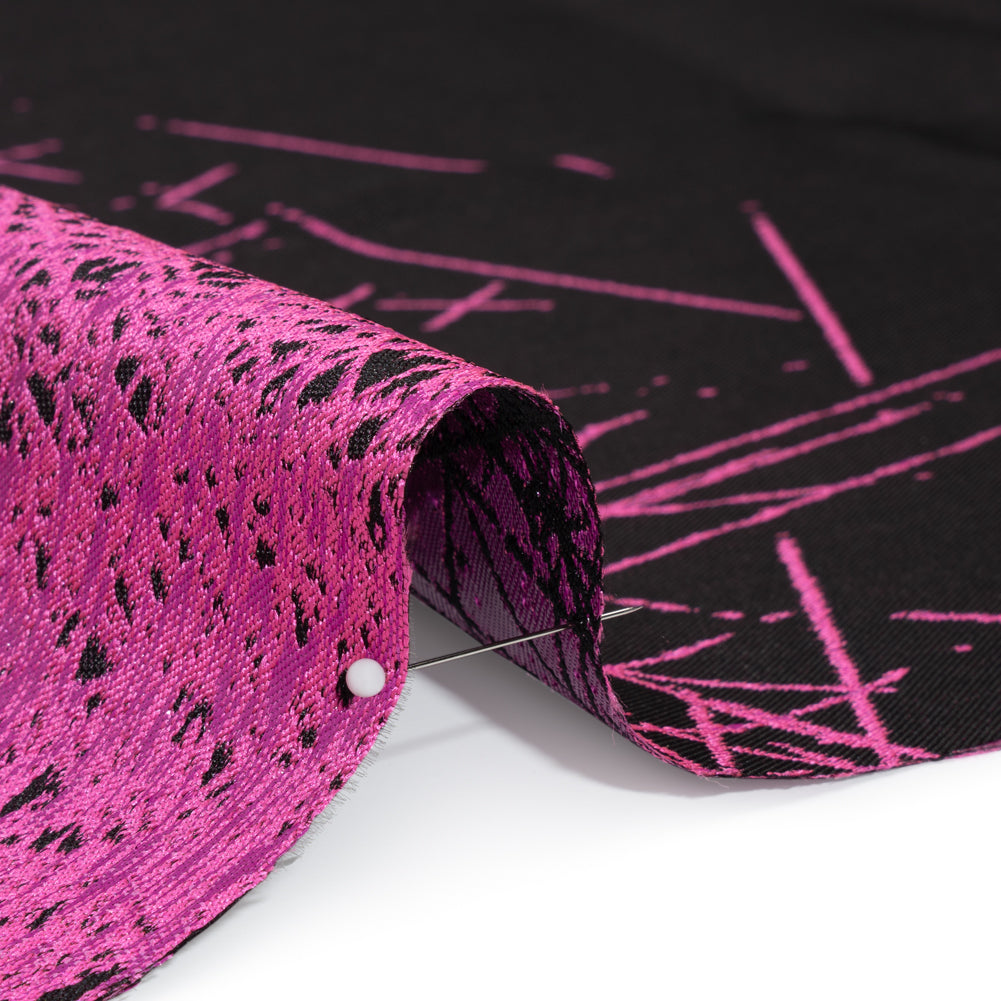 Metallic Magenta and Black Crosshatched Gradient Luxury Brocade - Detail