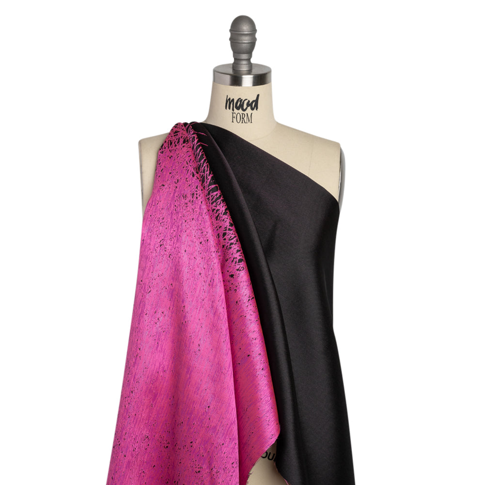 Metallic Magenta and Black Crosshatched Gradient Luxury Brocade - Drape