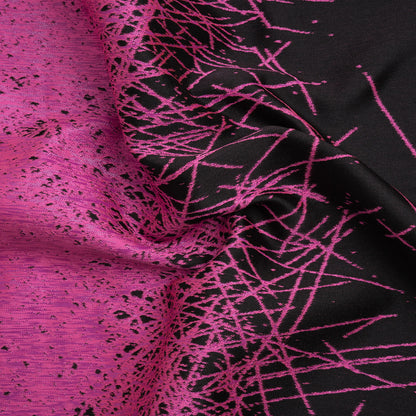 Metallic Magenta and Black Crosshatched Gradient Luxury Brocade