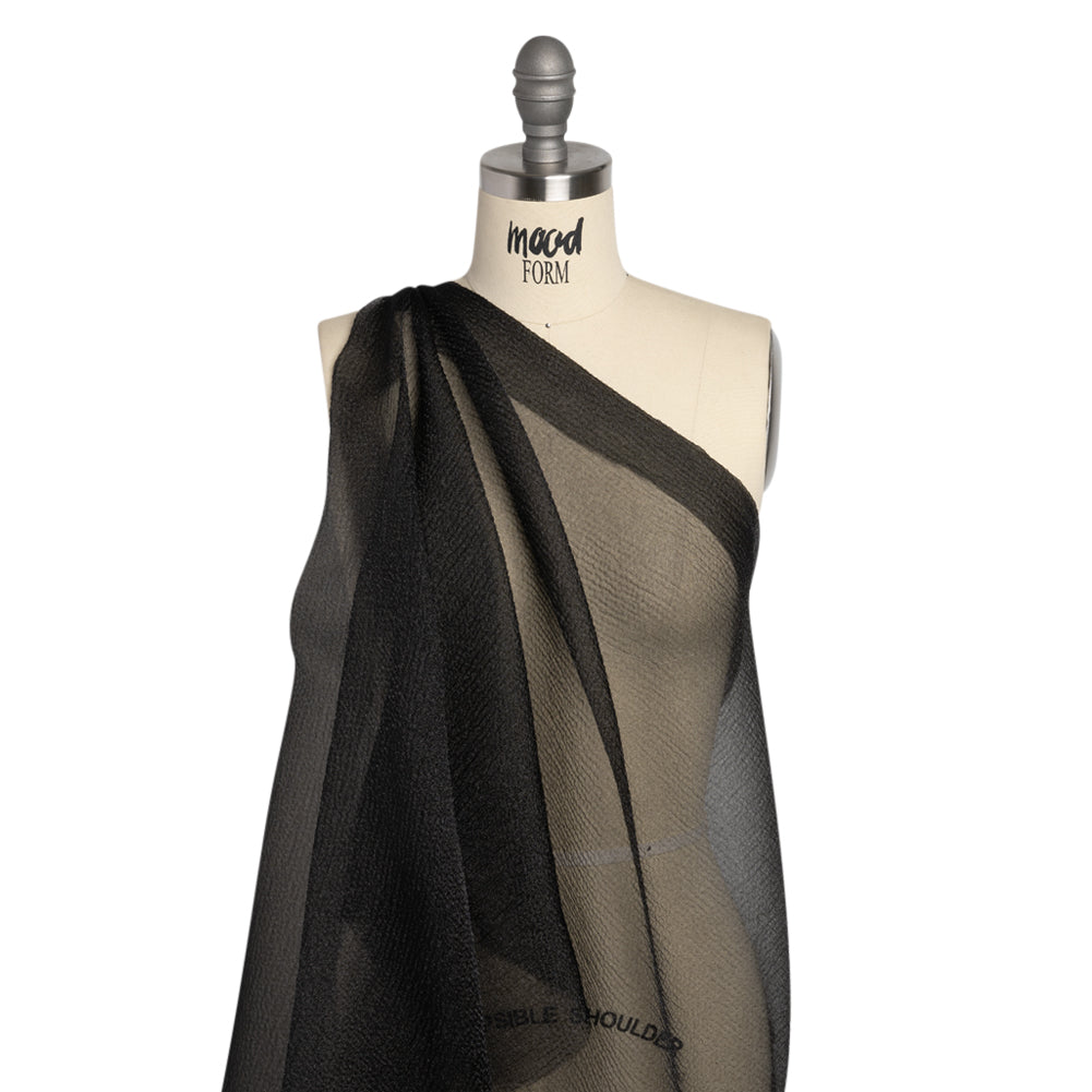 Black Bubbly Crinkled Organza Brocade - Drape