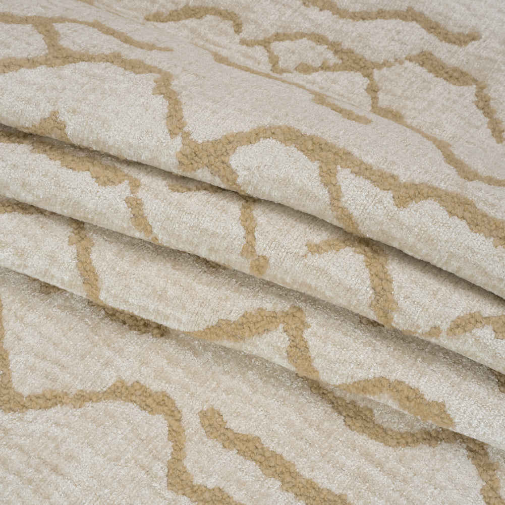 Sandstone Abstract Lines Chenille and Boucle Upholstery Jacquard Folded