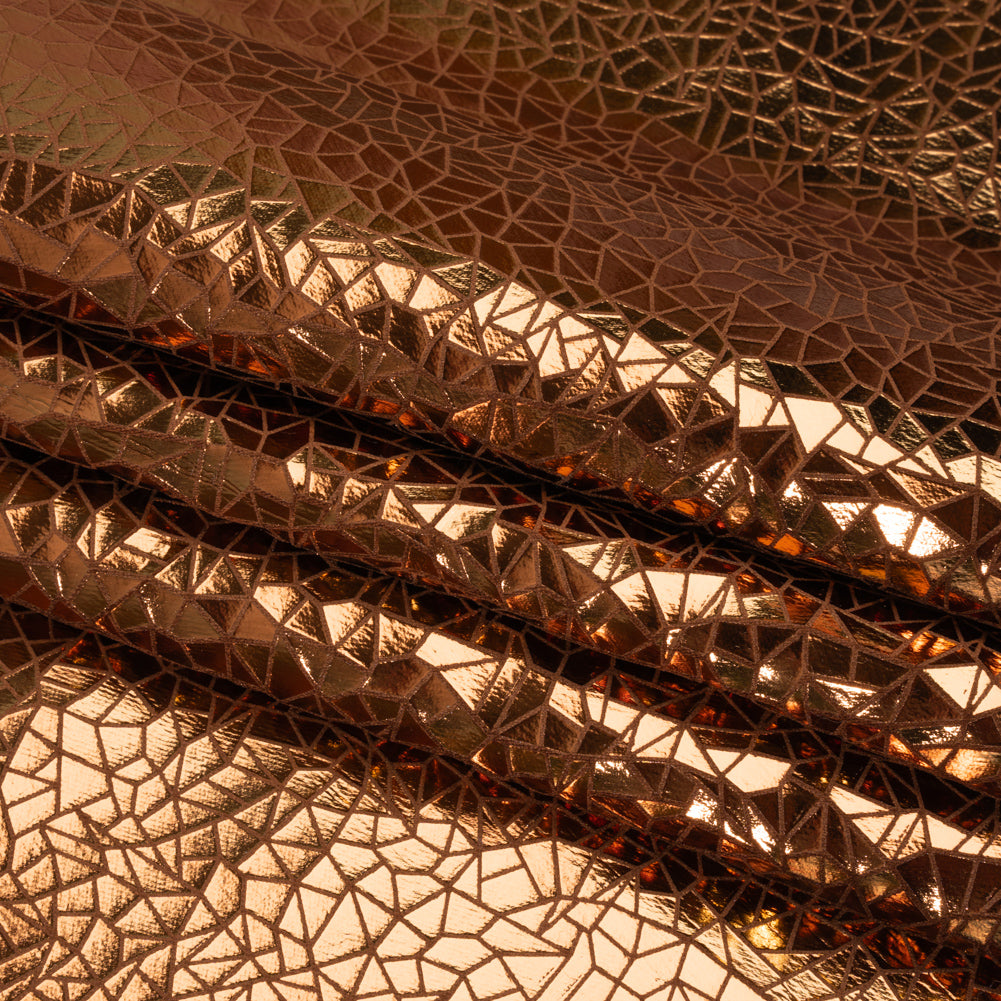 Copper Geometric Crackle Metallic Foiled Chenille Folded