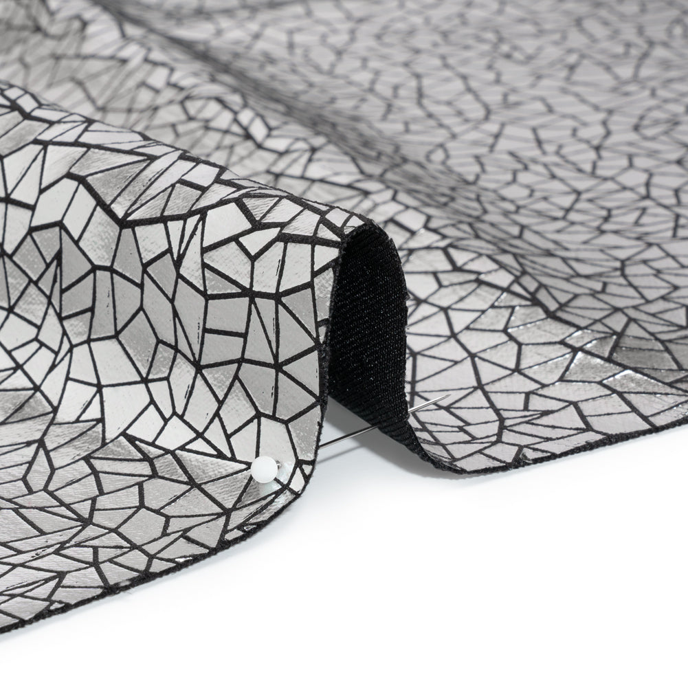 Silver Geometric Crackle Metallic Foiled Chenille Detail