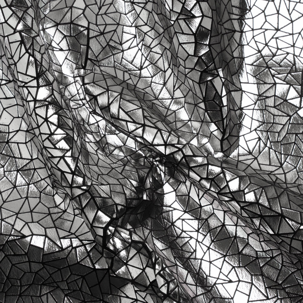 Silver Geometric Crackle Metallic Foiled Chenille