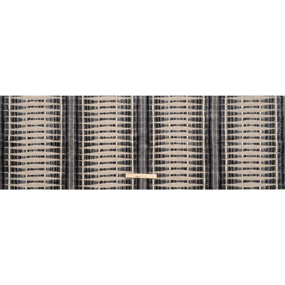 Blue Steel Stripes and Plush Velvet Undulating Lines Upholstery Woven Full