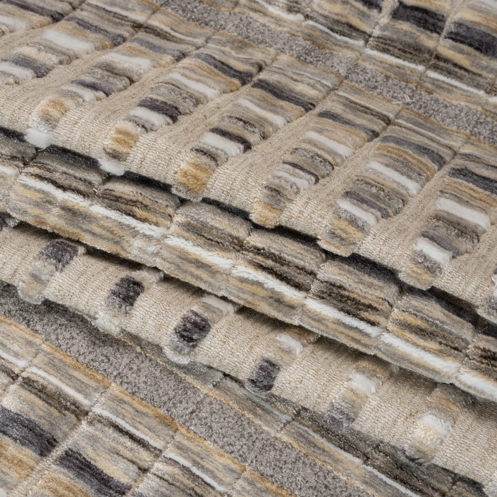 Sandstone Stripes and Plush Velvet Undulating Lines Upholstery Woven Folded