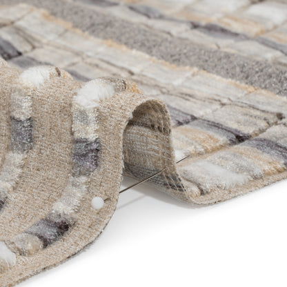 Sandstone Stripes and Plush Velvet Undulating Lines Upholstery Woven Detail