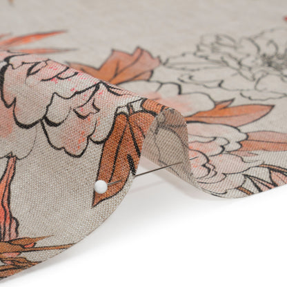 Oatmeal and Coral Fading Bouquet Medium Weight Linen Woven