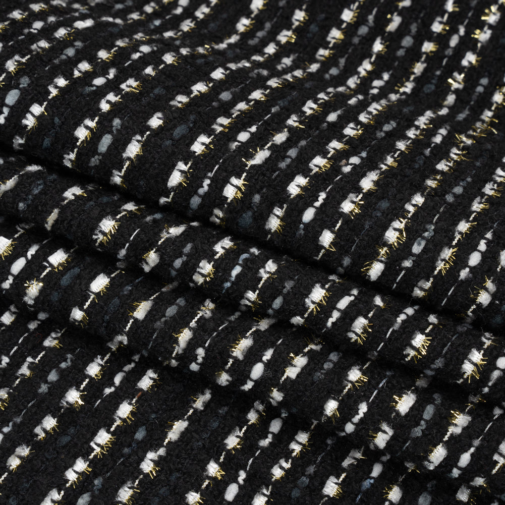 Black, White and Gold Boucle Striped Acrylic Tweed Folded