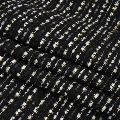 Black, White and Gold Boucle Striped Acrylic Tweed Folded