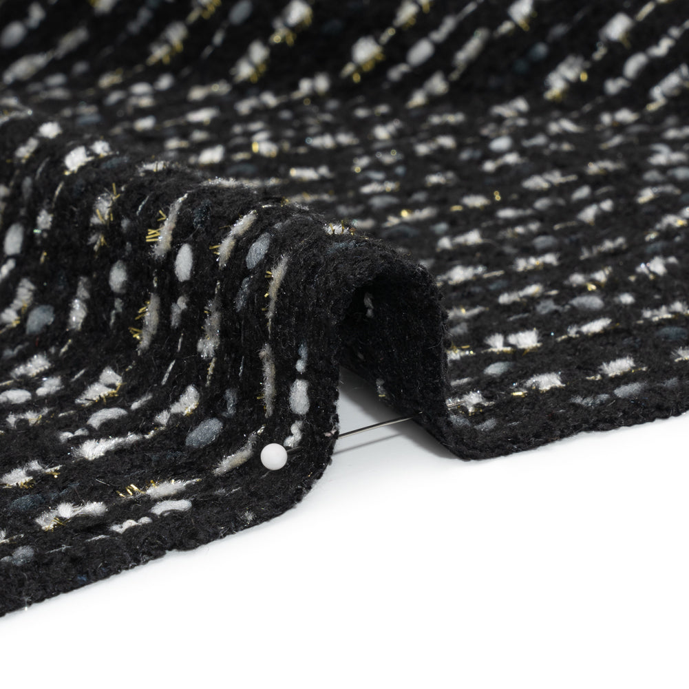 Black, White and Gold Boucle Striped Acrylic Tweed Detail