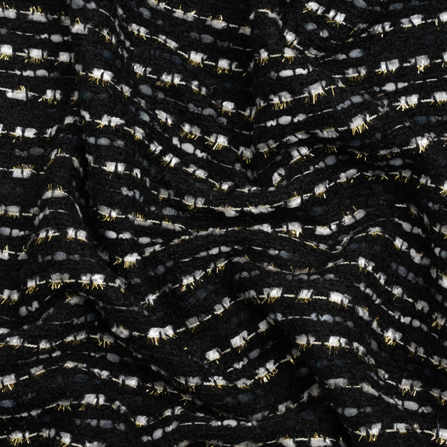 Black, White and Gold Boucle Striped Acrylic Tweed