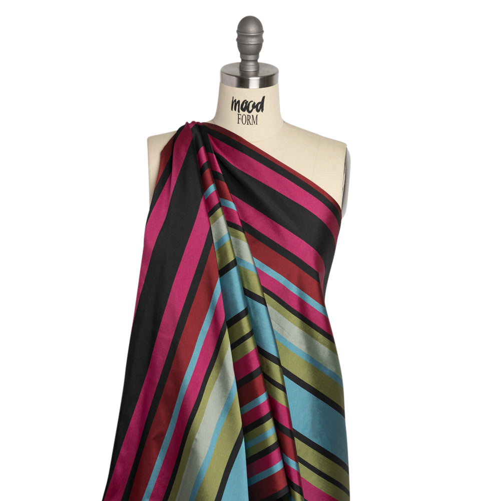 Pink, Green and Turquoise Barcode Stripes Polyester Twill Drape