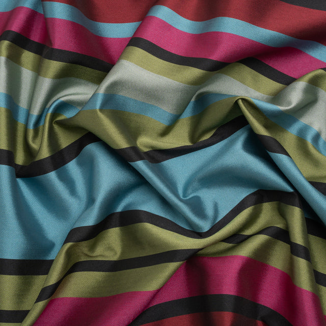 Pink, Green and Turquoise Barcode Stripes Polyester Twill