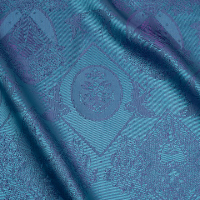 Gems and Doves Jacquard Lining - Aqua and Purple Bi-Color