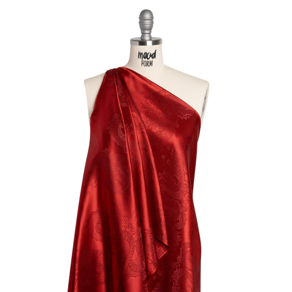Dragons Jacquard Lining - Red and Maroon Bi-Color - Drape