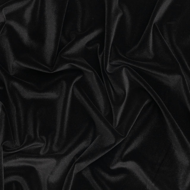 Stretch Polyester Velour - Black - Deadstock
