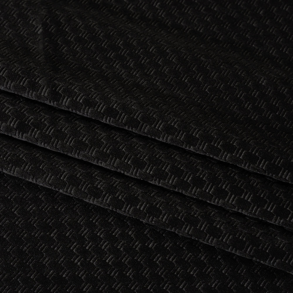 Embossed Polyester Velvet - Black Bead and Reel - Deadstock Folded
