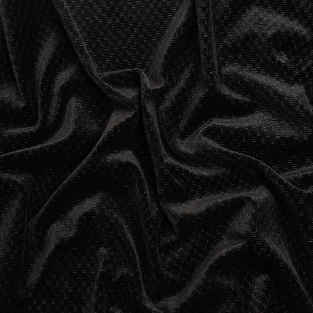 Embossed Polyester Velvet - Black Bead and Reel - Deadstock