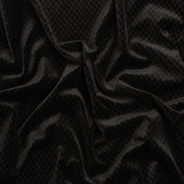 Embossed Polyester Velvet - Black Bead and Reel - Deadstock