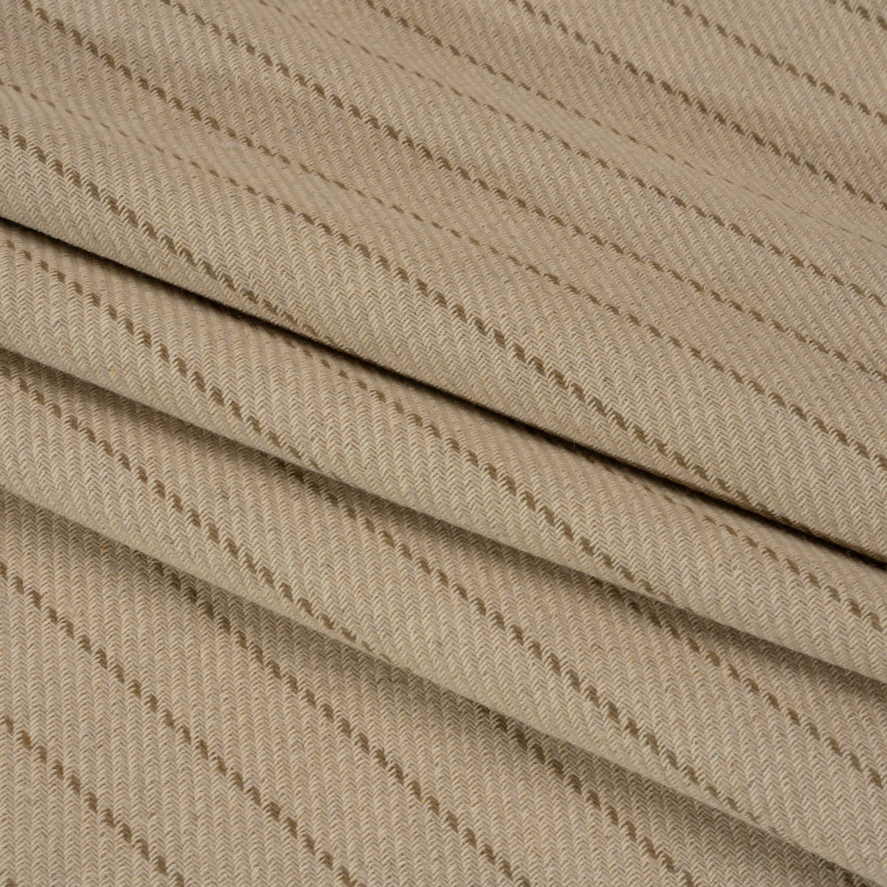 Brushed Wool Blend Twill - Beige and Brown Chalk Stripes - Deadstock Folded