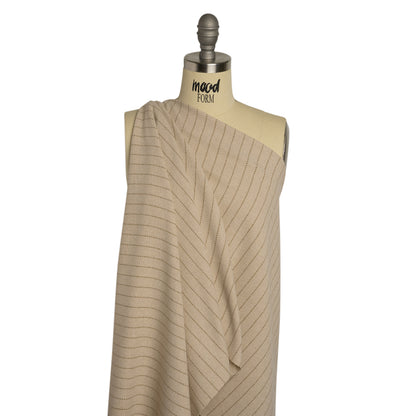 Brushed Wool Blend Twill - Beige and Brown Chalk Stripes - Deadstock Drape