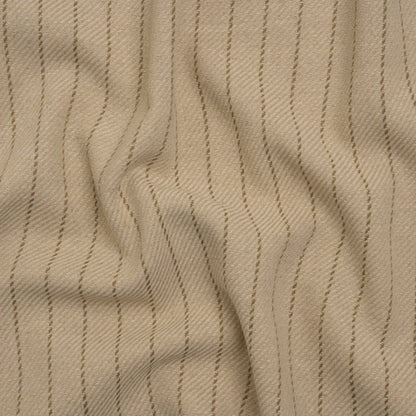 Brushed Wool Blend Twill - Beige and Brown Chalk Stripes - Deadstock