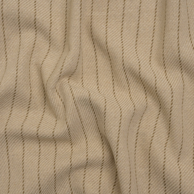 Brushed Wool Blend Twill - Beige and Brown Chalk Stripes - Deadstock