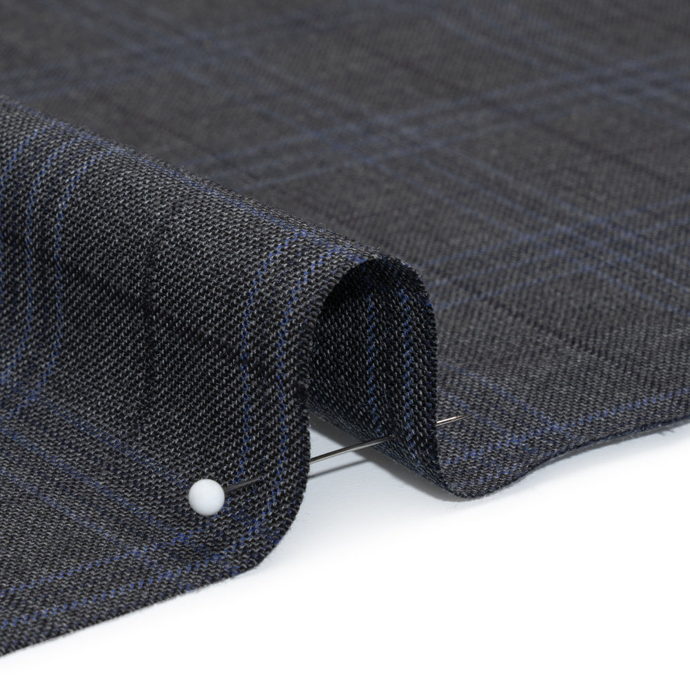 Wool and Silk Suiting - Gray and Blue Plaid - Deadstock Detail