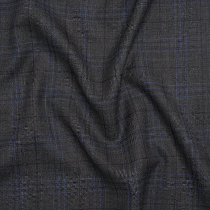 Wool and Silk Suiting - Gray and Blue Plaid - Deadstock