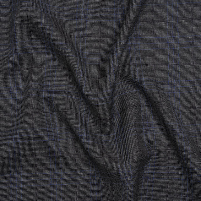 Wool and Silk Suiting - Gray and Blue Plaid - Deadstock