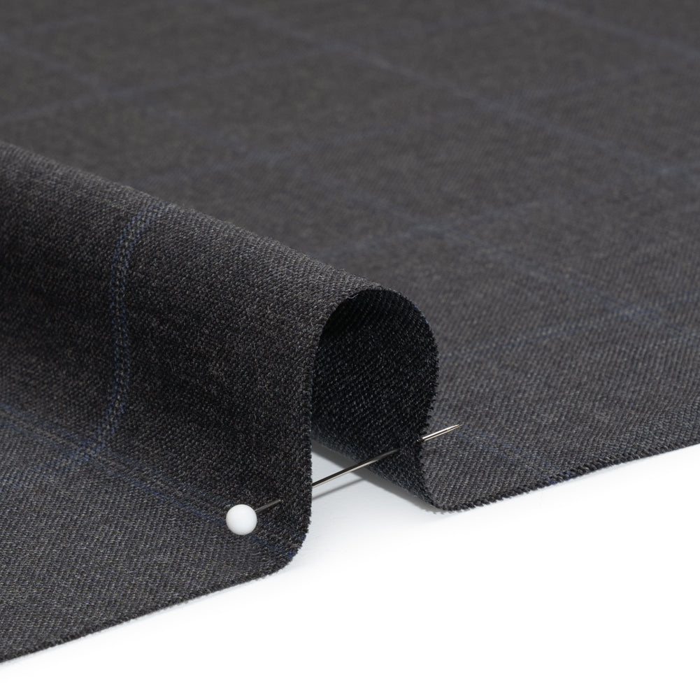 Wool Suiting - Gray and Blue Windowpane Check - Deadstock Detail
