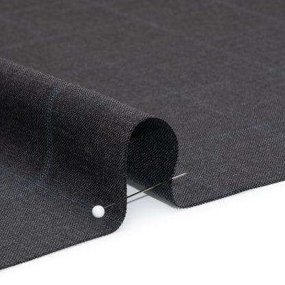 Wool Suiting - Gray and Blue Windowpane Check - Deadstock Detail